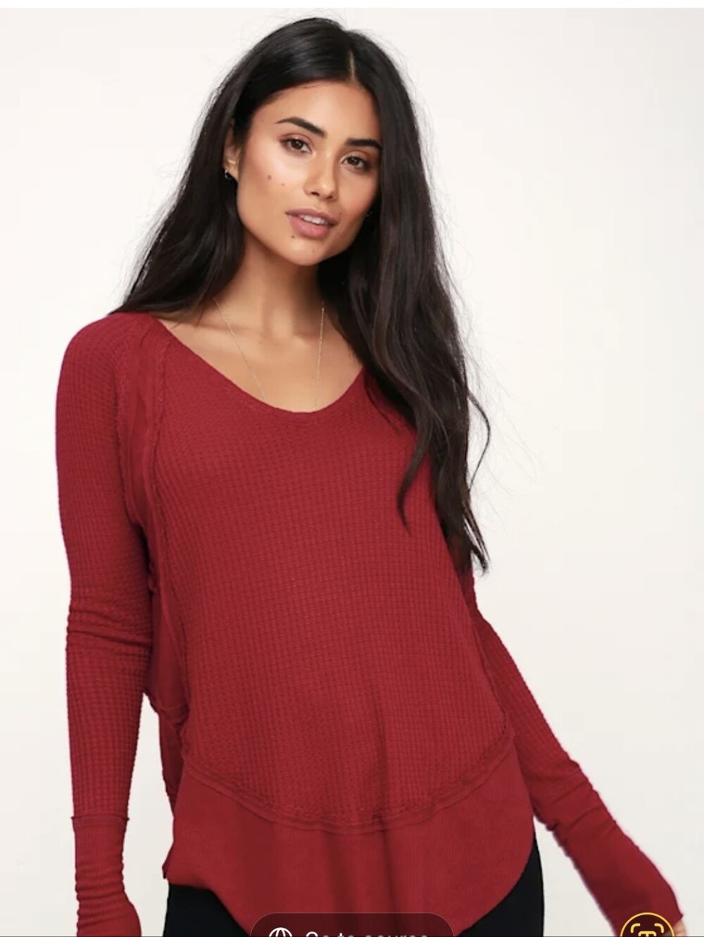 We The Free Catalina Red Waffle-Knit Thermal  Top  Sz XS